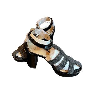 Lauren Ralph Lauren Francesca Raffia-Leather Sandal- Black- Size 7.5- NIB